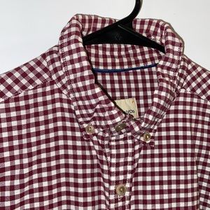 G.H. Bass Men’s Button Down Long Sleeve Checkered Shirt Maroon White Size Small